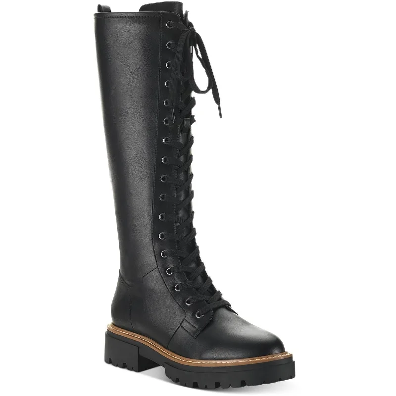 Boots for outdoor snow meals -Sun + Stone Womens Aylssaa  Faux Leather Tall Combat & Lace-up Boots