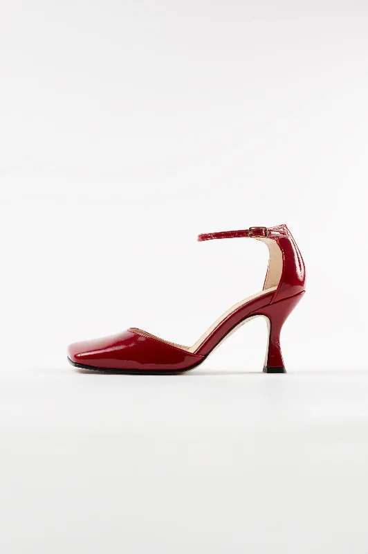 High heels for business lunches -LAURA - RED Wrinkled Patent Leather Pumps