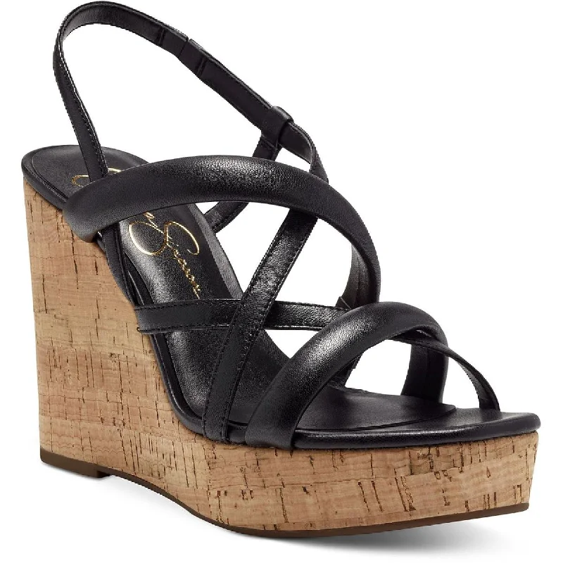 Lightweight sandals for easy summer trails-Jessica Simpson Womens Simina Leather Strappy Wedge Sandals