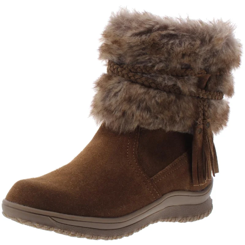 Boots for outdoor snow scenes -Minnetonka Womens Everett Leather Faux Fur Mid-Calf Boots