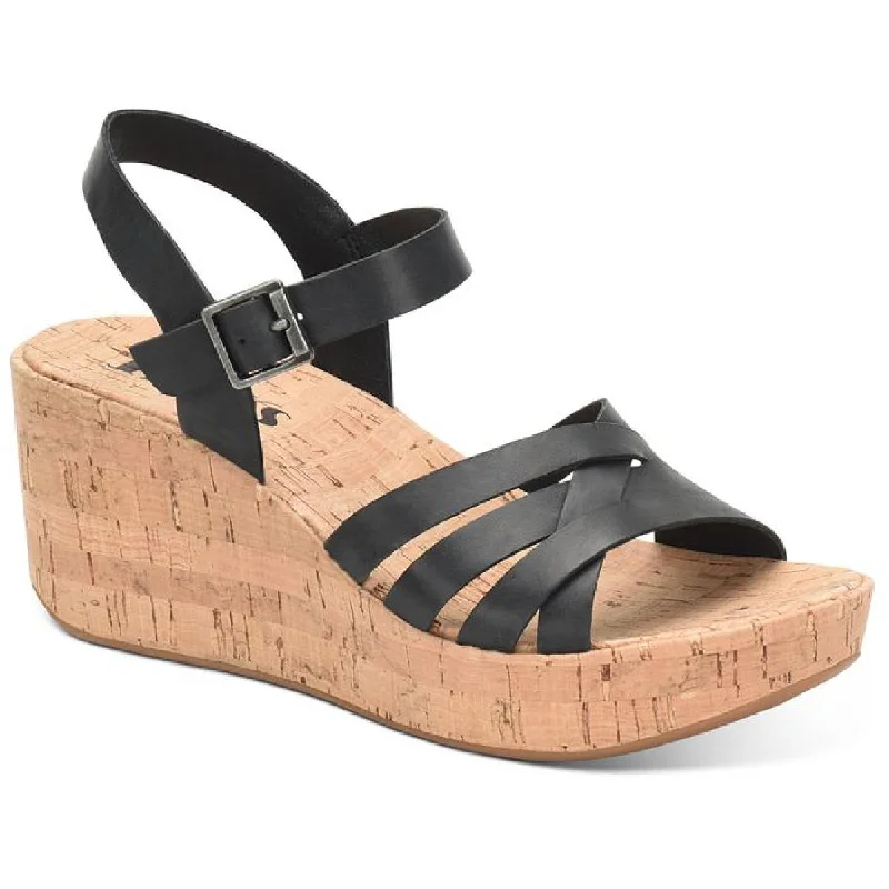 Lightweight sandals for warm coastal paths-KORKS Womens Jenneve Leather Cork Wedge Sandals