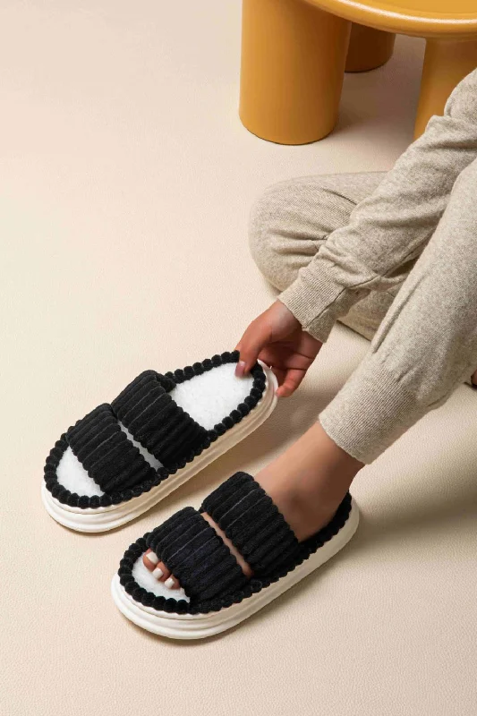 Slippers for home fun -Open Toe Fluff Platform Slippers