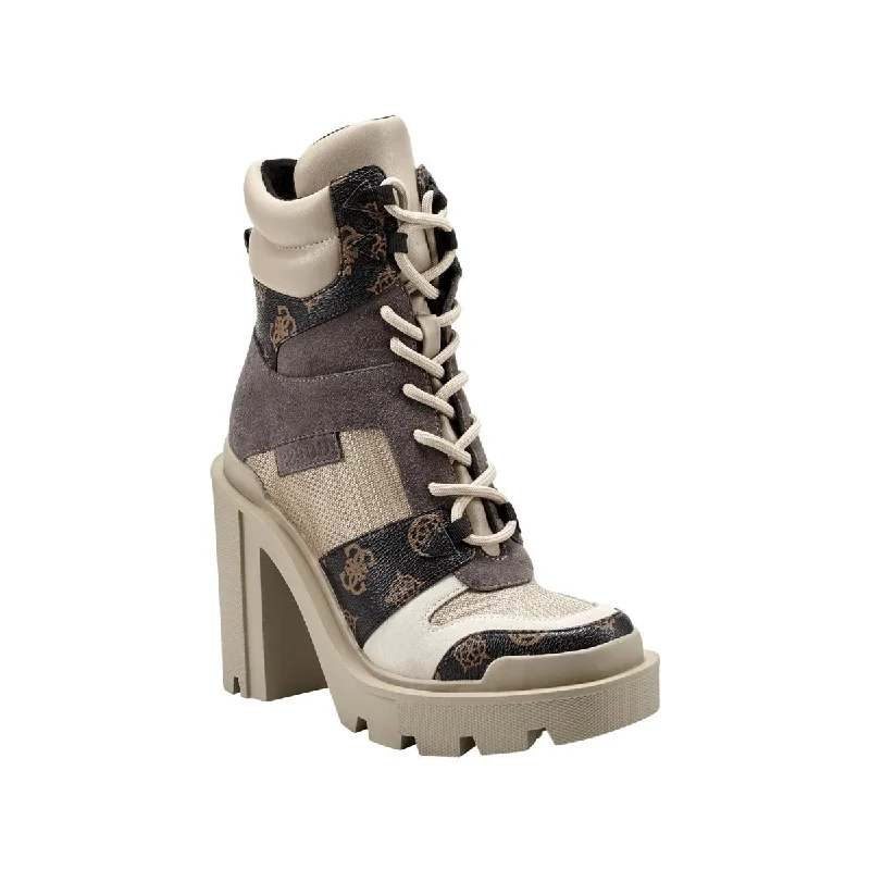 Boots with rugged tread patterns -Guess Womens Tadbit Leather Lugged Sole Combat & Lace-up Boots