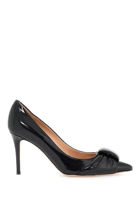 Durable high heels for frequent wear -GIANVITO ROSSI Elegant Patent Leather Pumps with Front Knot Detail