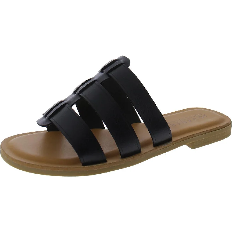 Stylish sandals for evening beach hikes-Journee Collection Womens Patent Open Toe Slide Sandals