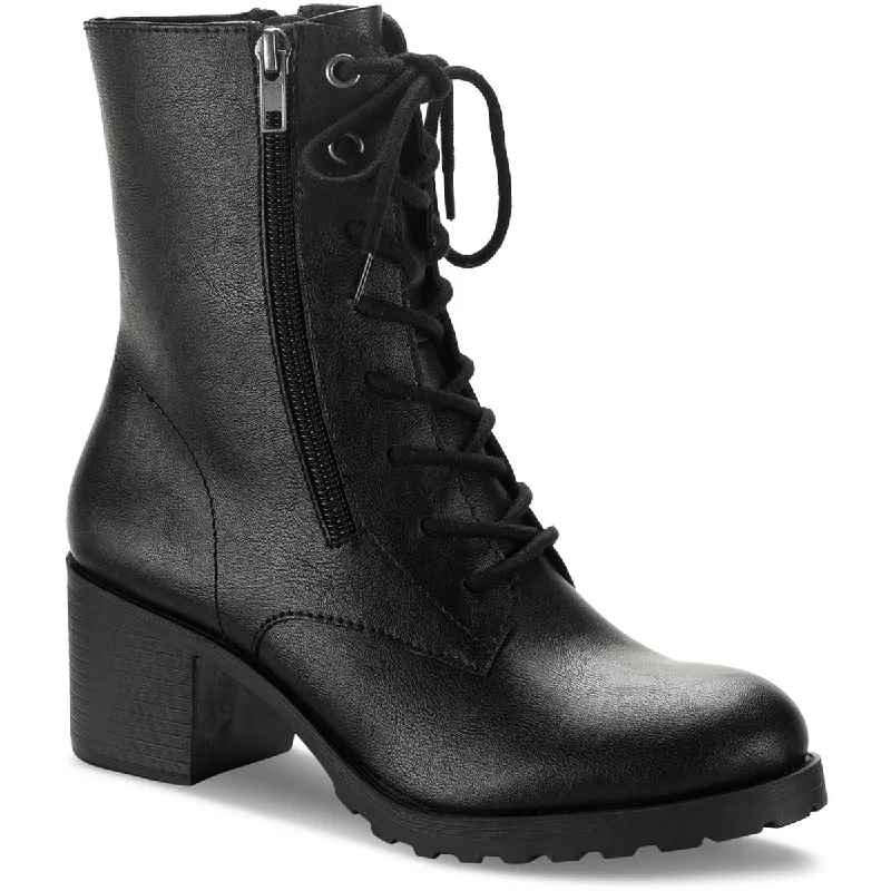 Boots for relaxed frost vibes -Sun + Stone Womens Sheilaa Faux Leather Block Heel Combat & Lace-Up Boots