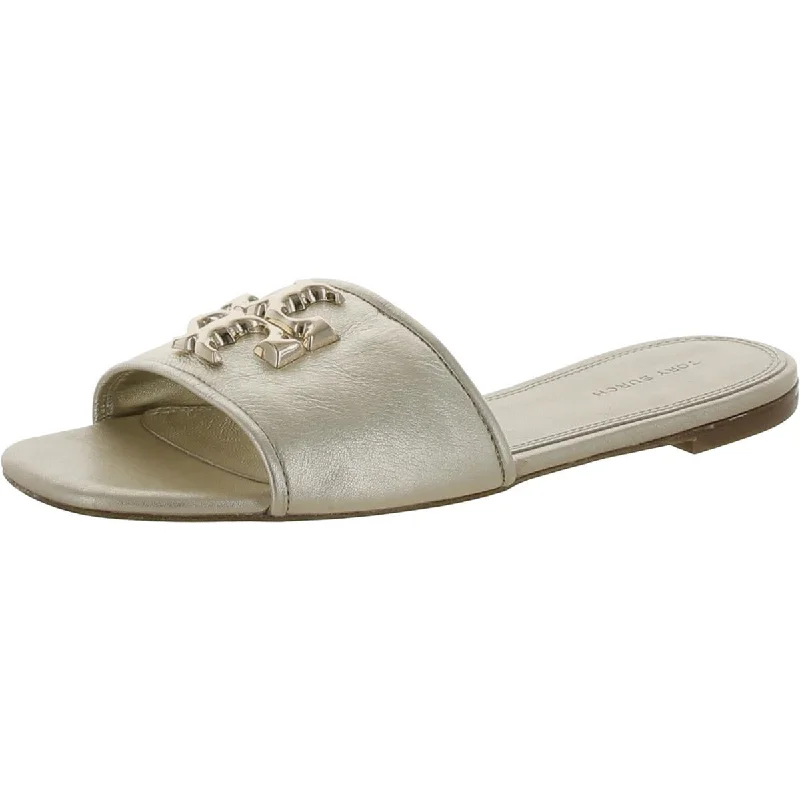 Cushioned sandals for comfy shore hikes-Tory Burch Womens Logo Leather Slide Sandals