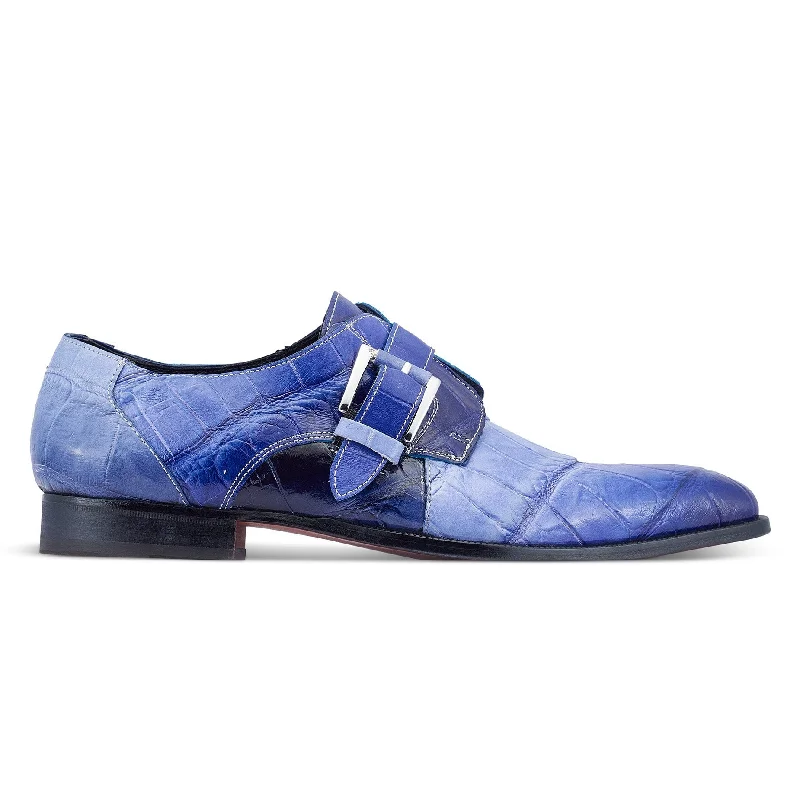 Soft loafers for summer comfort-Mauri Deacon 4853 Men's Shoes Two-Tone Blue Exotic Alligator Monk-Strap Loafers (MA5467)