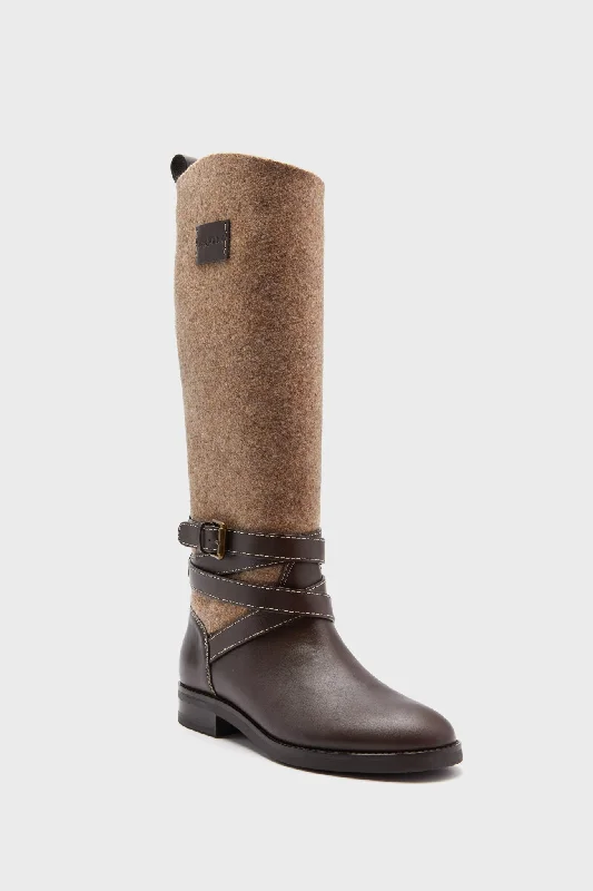 Boots for outdoor frost dinners -Dark Brown Mixed Material Animation Boots