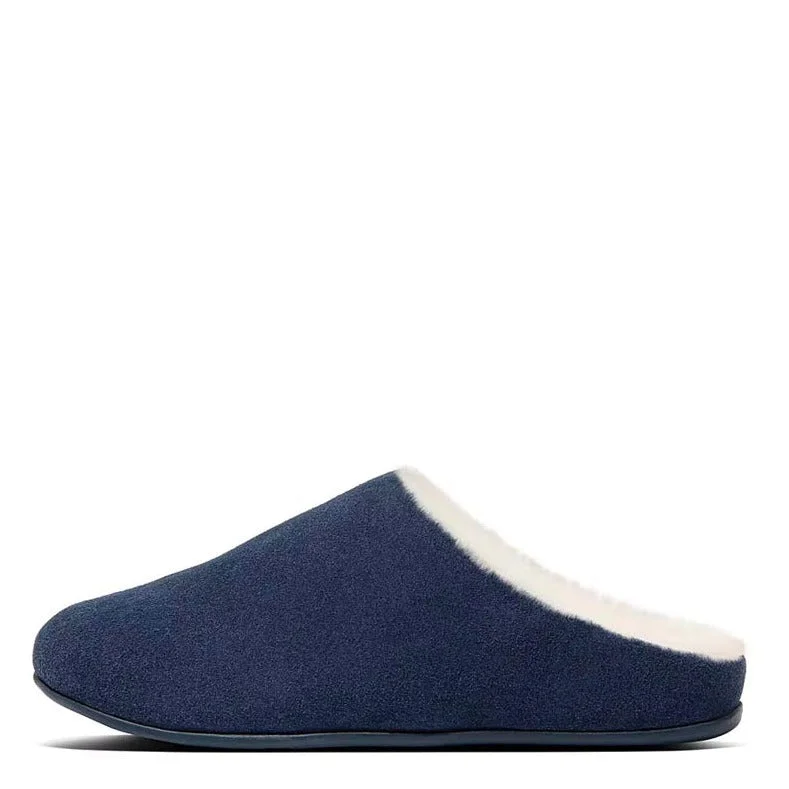 Slippers with waterproof seams -Chrissie Shearling Suede Slippers Midnight Navy