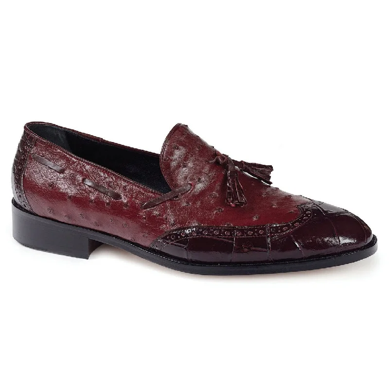 Cushioned loafers for soft nights-Mauri Men's Burgundy Alligator & Ostrich Loafers (MA4618)