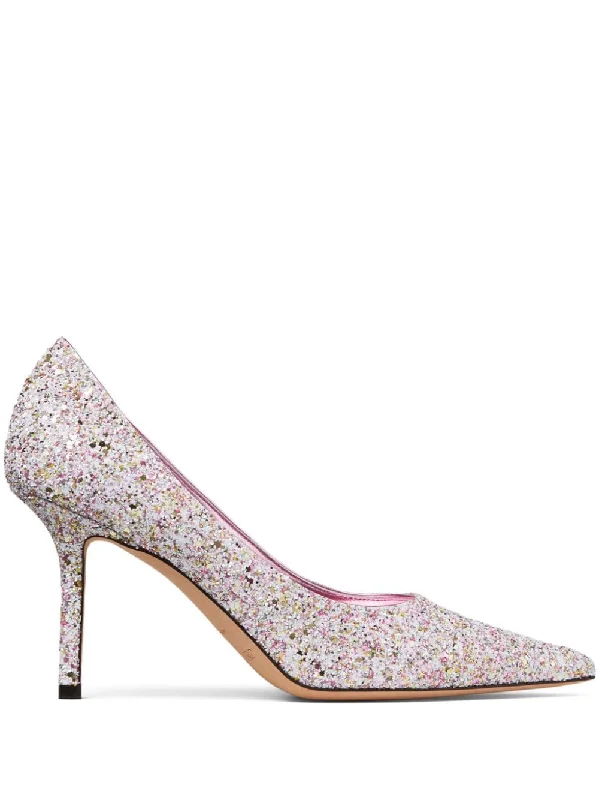 High heels with thick lining -JIMMY CHOO Love 85 Glittered Leather Pumps