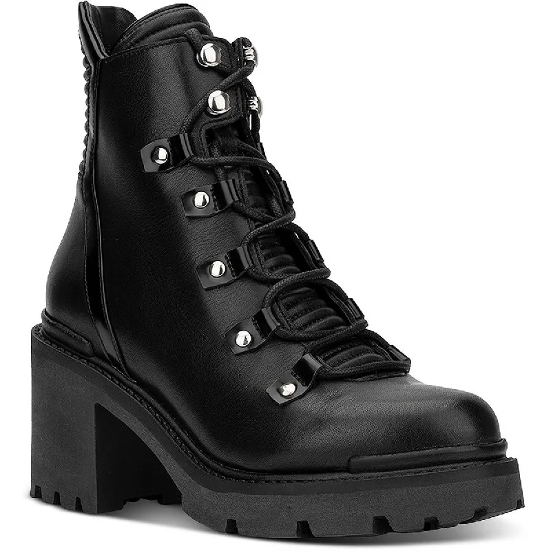 Boots for women with cramped toes -Aquatalia Womens Valia Leather Ankle Combat & Lace-up Boots