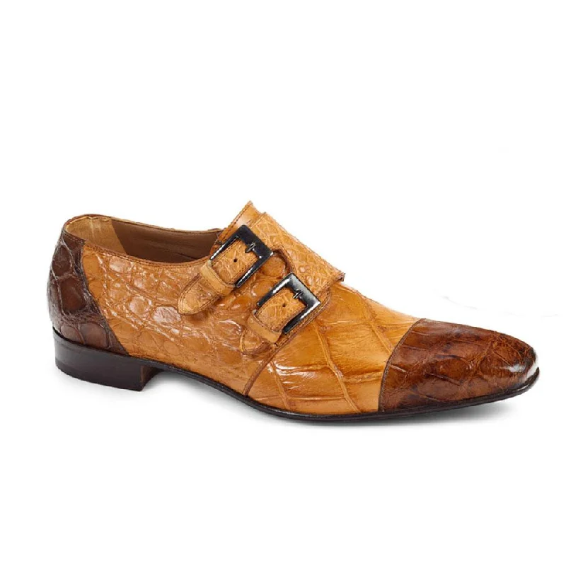 Trendy loafers for sleek vibes-Mauri Men's Body Alligator Hand-Painted Brandy/Chestnut Monkstrap Loafers 1152 (MA4408)