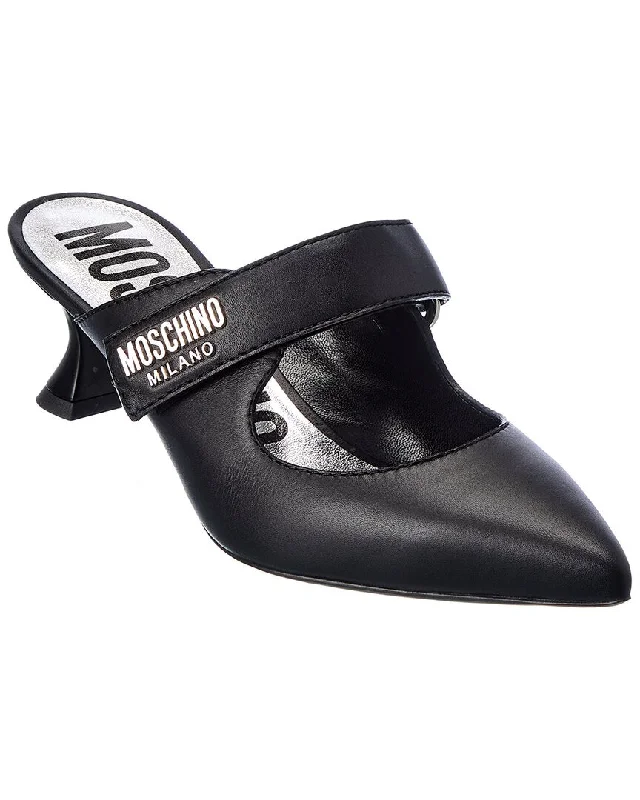 High heels with hard soles -Moschino Logo Leather Pump