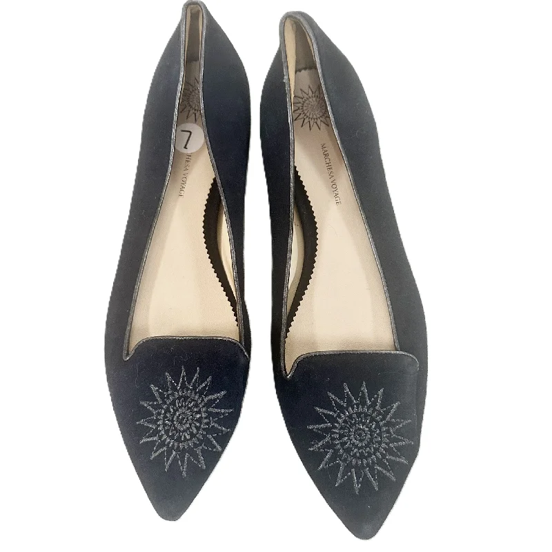 Flats with sturdy sole support -Navy Shoes Flats By Marchesa Voyage, Size: 7