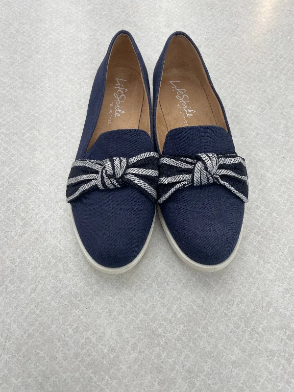 Flats for refined casual looks -Navy Shoes Flats Mule & Slide Life Stride, Size 8