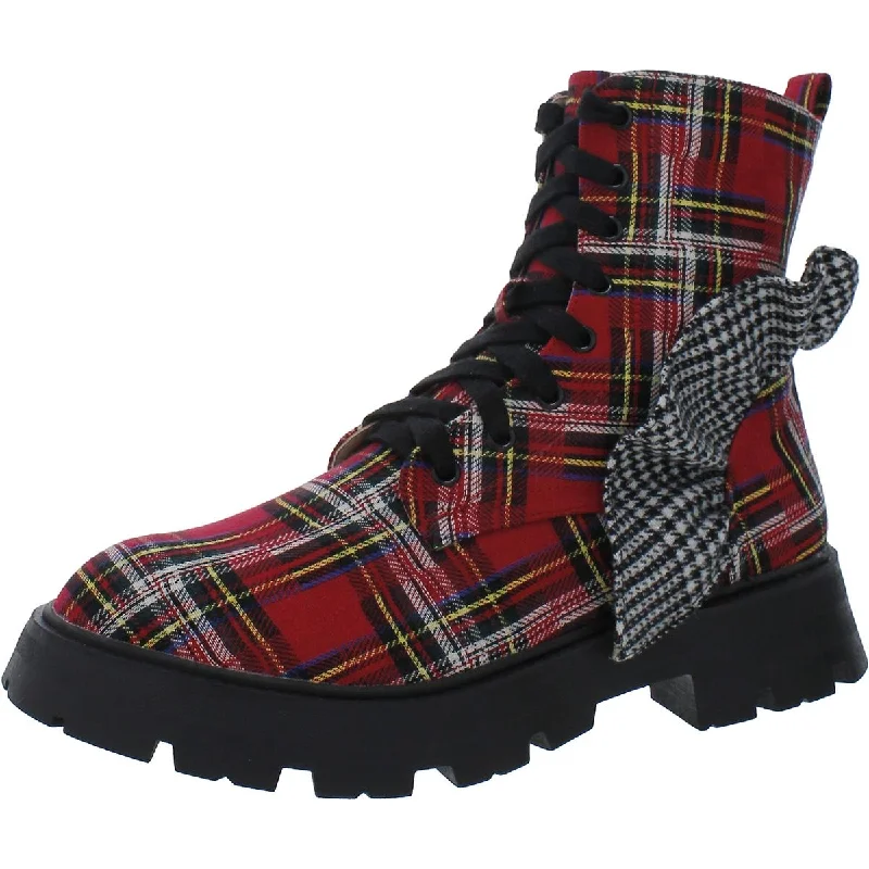 Boots with adaptable fit features -Betsey Johnson Womens ROZEY Side zipper Plaid print Combat & Lace-Up Boots