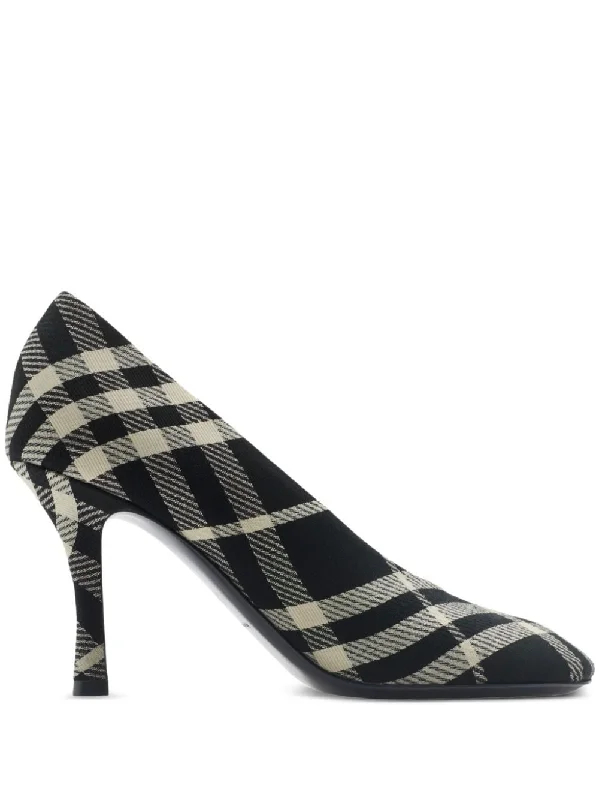 High heels with sleek leather -BURBERRY Chic Check Pumps with Rounded Toe - 8.5cm Heel Height