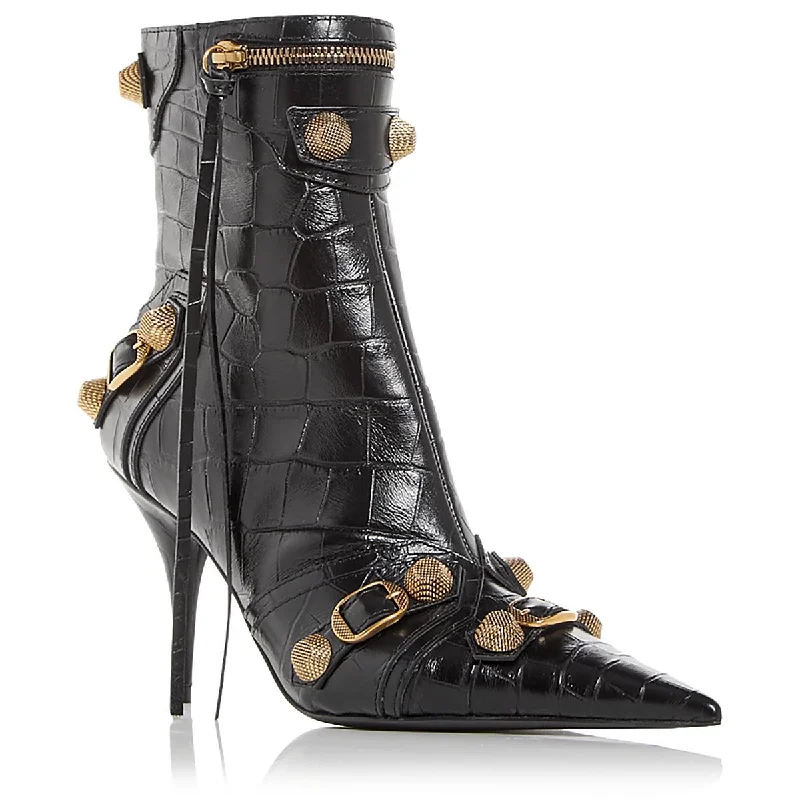 Boots for casual frost strolls -Balenciaga Womens Calgole Leather Crocodile Print Mid-Calf Boots