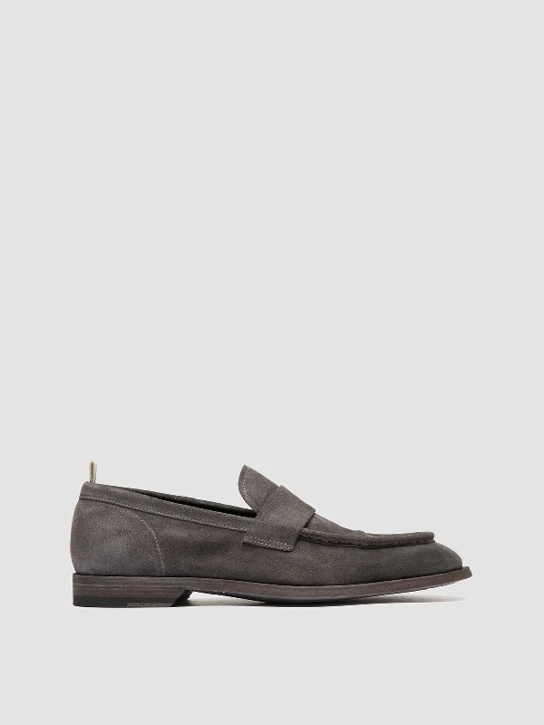 Slip-on loafers for fast steps-SOUND 001 - Grey Suede Penny Loafers