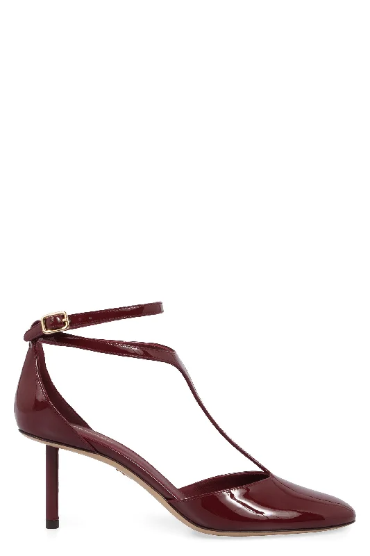 High heels for spring events -Ferragamo Patent Leather T-Strap Pumps with Adjustable Ankle Strap