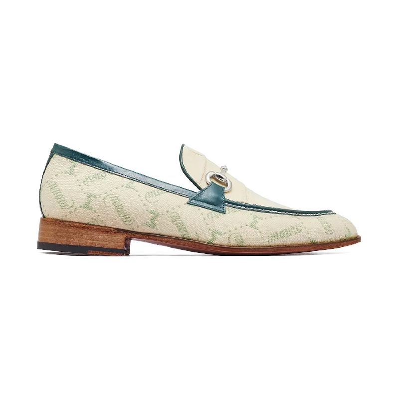 Lightweight loafers for hot trips-Mauri 4983 Bahamas Men's Shoes Spring Clean, Cream & Hunter Green Exotic Alligator/ Fabric / Calf-Skin Leather Loafers (MA5302)