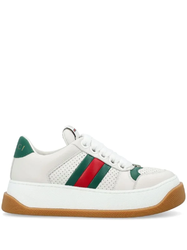 Fashionable athletic shoes for active days-GUCCI Leather Sneaker for Women - Size Recommendation: Half Size Down