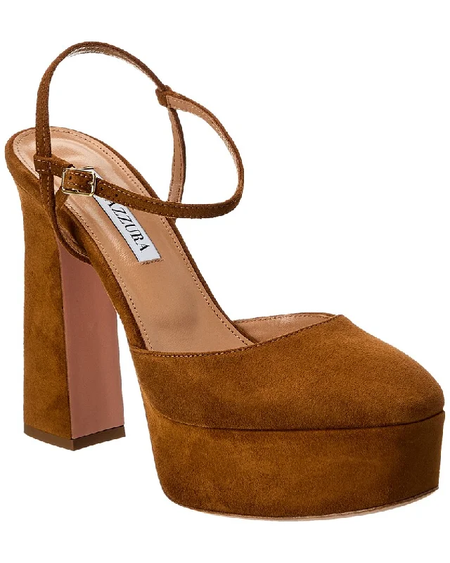 High heels with water-safe leather -Aquazzura Groove Plateau 120 Suede Platform Pump