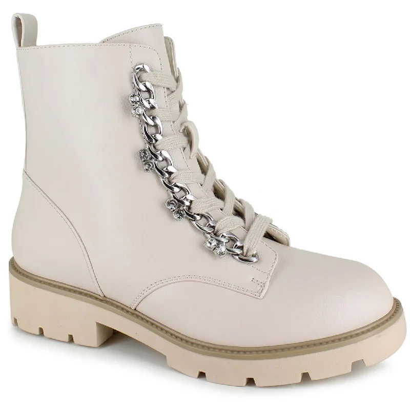 Boots with firm footbed layers -XOXO Womens Priscie Faux Leather Casual Combat & Lace-Up Boots