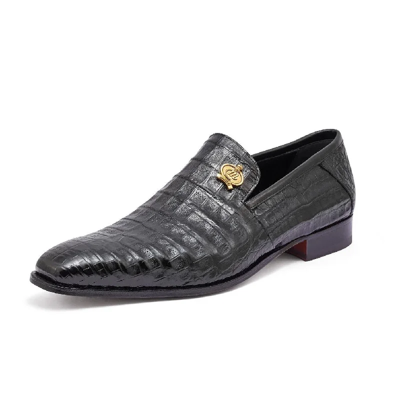 Premium loafers for elegant wear-Mauri 4912 Monarch Men's Shoes Black Exotic Crocodile Slip-On Loafers (MA5319)