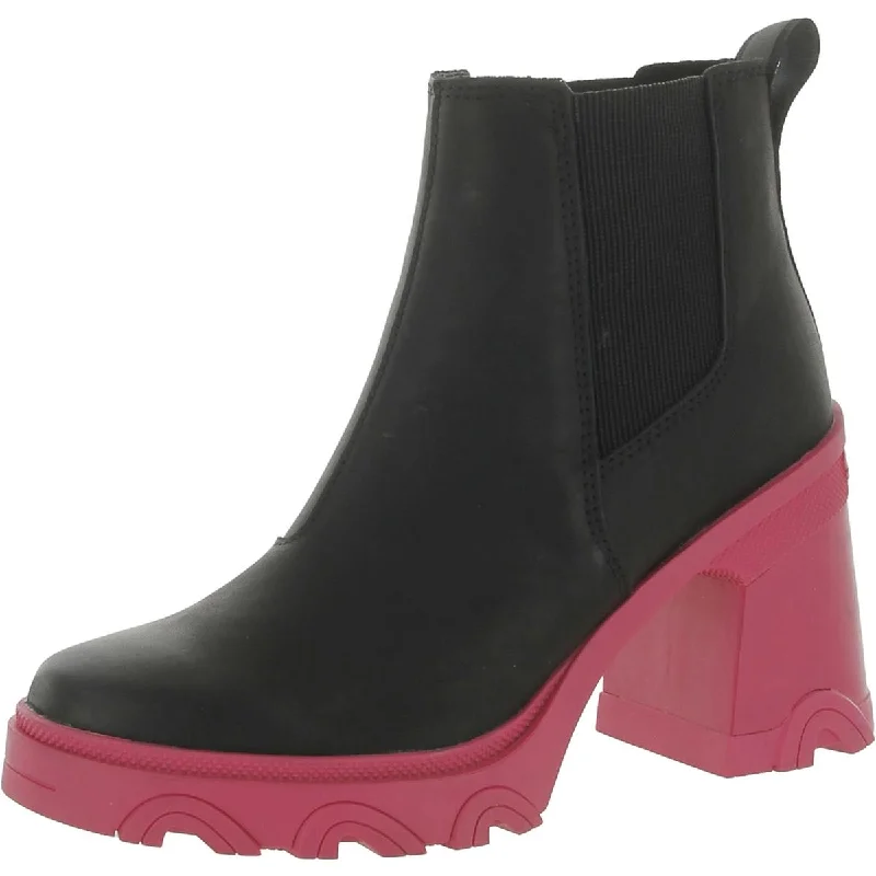 Boots with resilient sole designs -Sorel Womens Brex Leather Block Heel Chelsea Boots