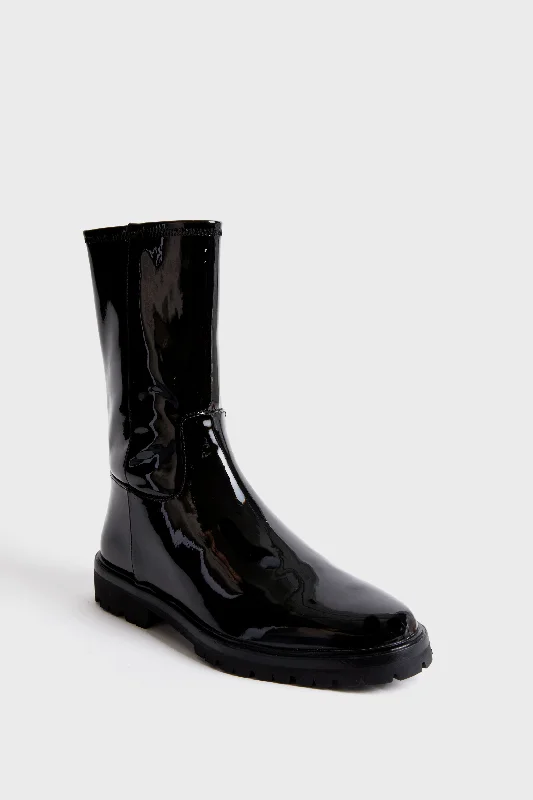 Boots with airy upper textures -Black Stretch Patent Danny Boots