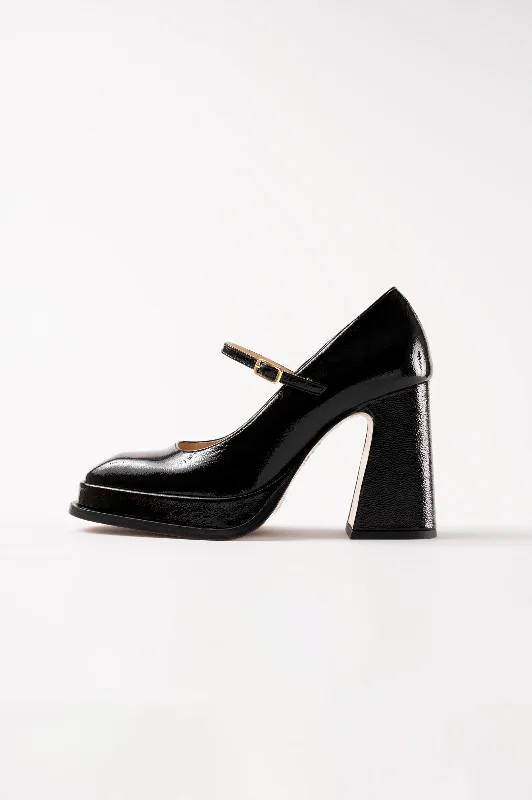 High heels with cozy lining -CASILDA - Black Patent Leather Mary Jane Pumps