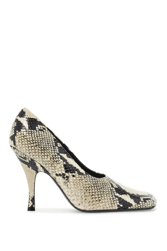 High heels with polished leather -KHAITE Square Toe Python Leather Pumps