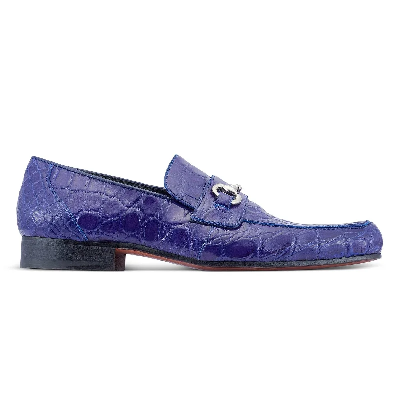 Durable loafers for long comfort-Mauri Executive 4885/2 Men's Shoes Royal Blue Alligator Split-Toe Horsebit Loafers (MA5477)