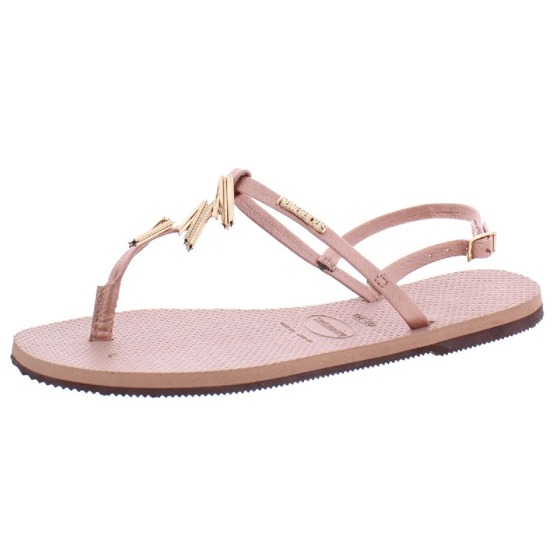 Breathable sandals for airy beach trails-Havaianas Womens You Riviera Maxi Embellished T-Strap Flat Sandals