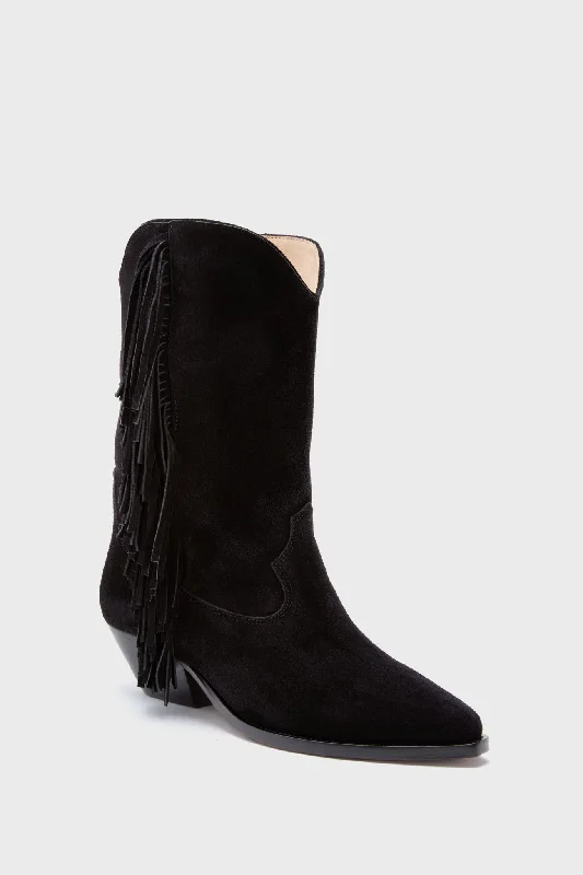 Boots with geometric embossed designs -Black Fringe Duerto Boots