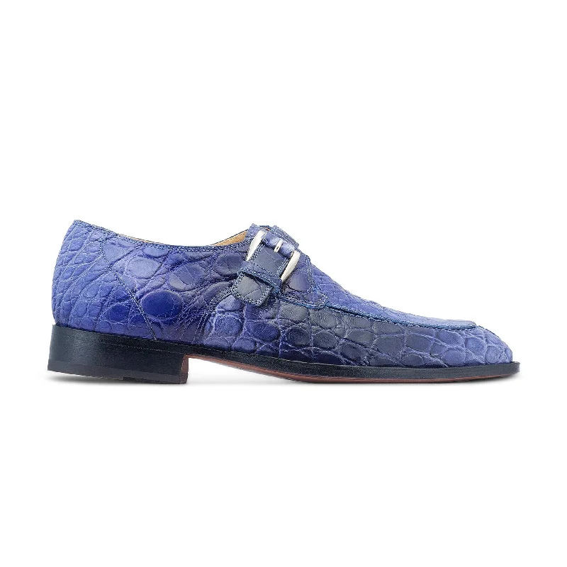 Stylish loafers for urban comfort-Mauri Minister 3232 Men's Shoes Multi Blue Exotic Alligator Split-Toe Monk-Strap Loafers (MA5532)