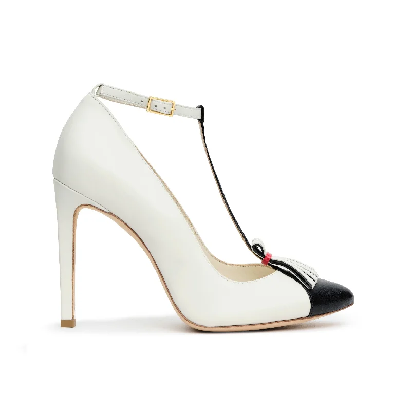 Waterproof high heels for rain -Tamron Ankle Strap Pumps in Ivory Black & Red