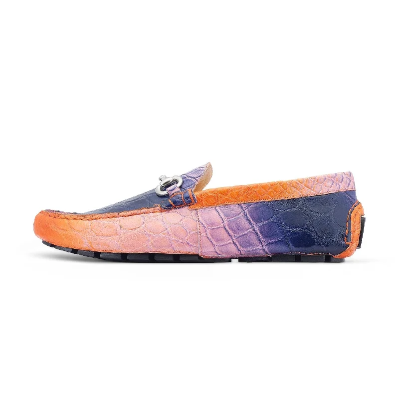 Comfortable loafers for daily comfort-Mauri 3405/1 Scenic Men's Shoes Pink, Wonder Blue & Orange Exotic Alligator Driver Moccasins Loafers (MA5525)