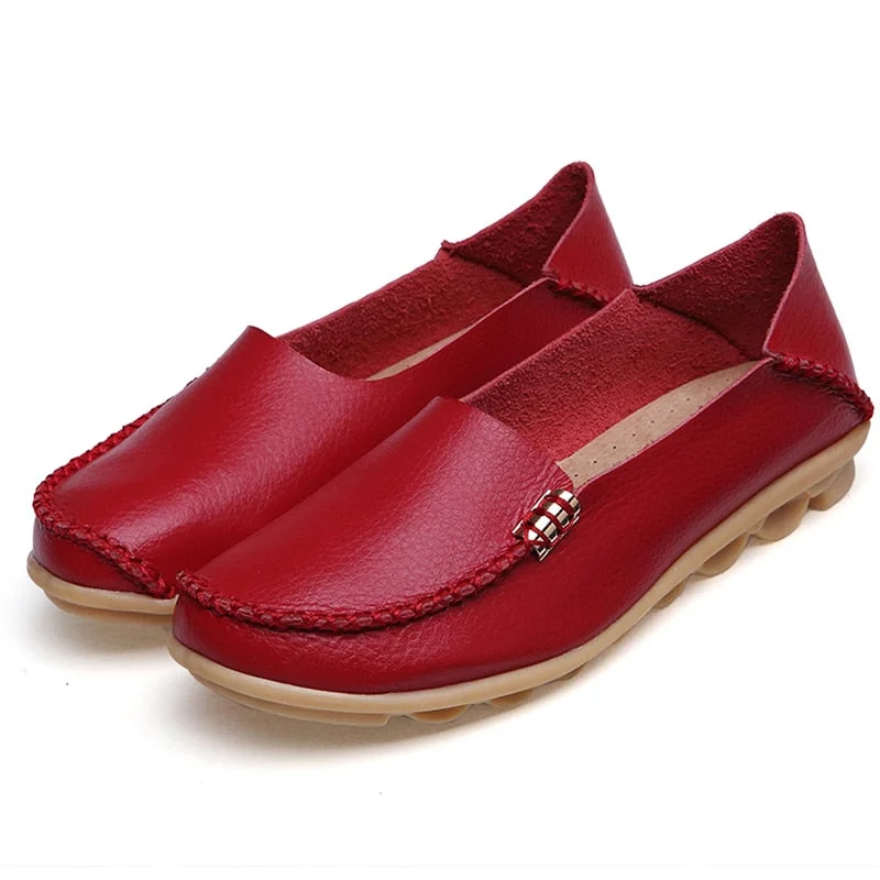 Cushioned loafers for comfy steps-Women Genuine Leather Loafers Nurse Slip On Flat Oxford Shoes