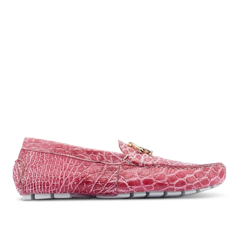 Slip-on loafers for relaxed vibes-Mauri 3405/1 Scenic Men's Shoes Ruby Red & Pink Exotic Alligator Driver Moccasins Loafers (MA5438)