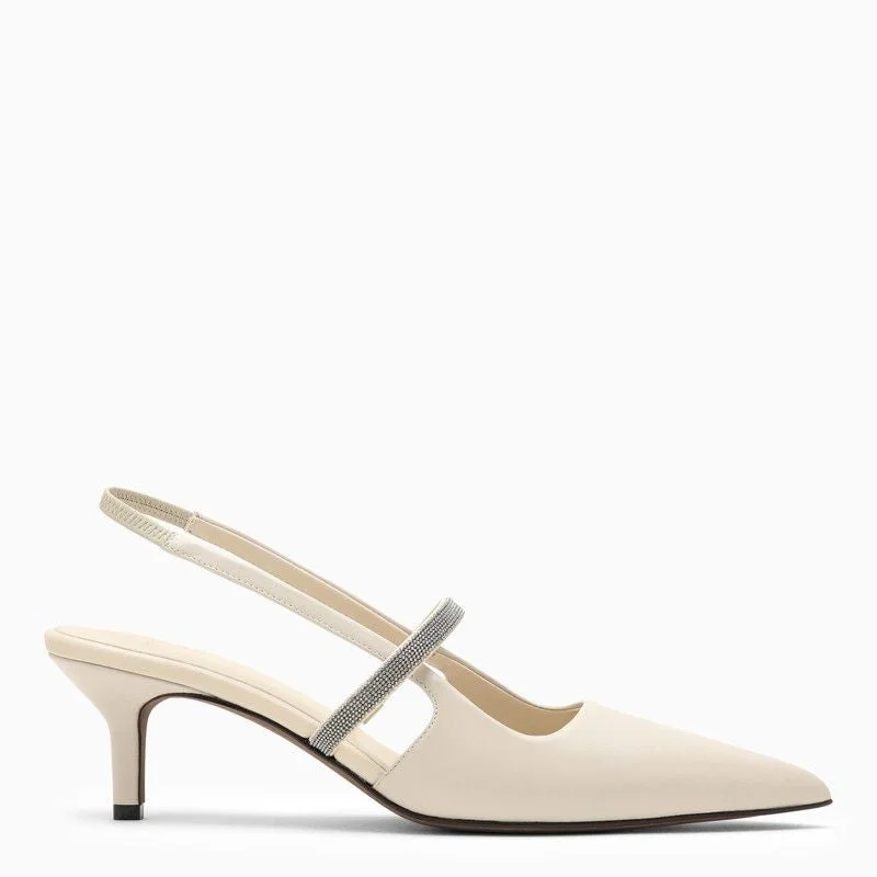 High heels with light padding -BRUNELLO CUCINELLI Elegant Leather Slingback Pumps