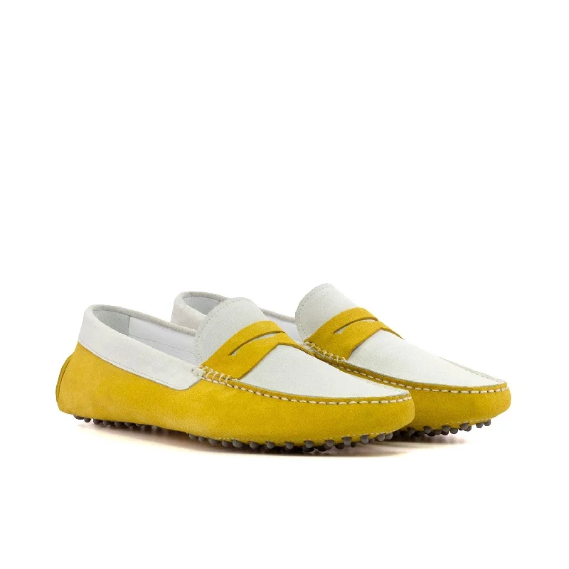 Trendy loafers for fresh trends-Ambrogio Luxury Men's Shoes White & Yellow Suede Leather Driver Loafers (AMB2542)