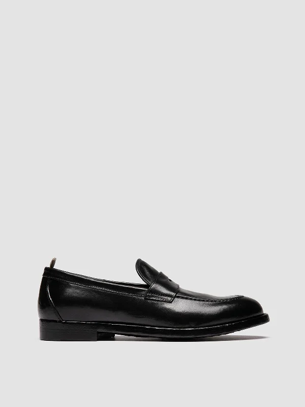 Comfortable loafers for hot steps-TULANE 002 - Black Leather Penny Loafers