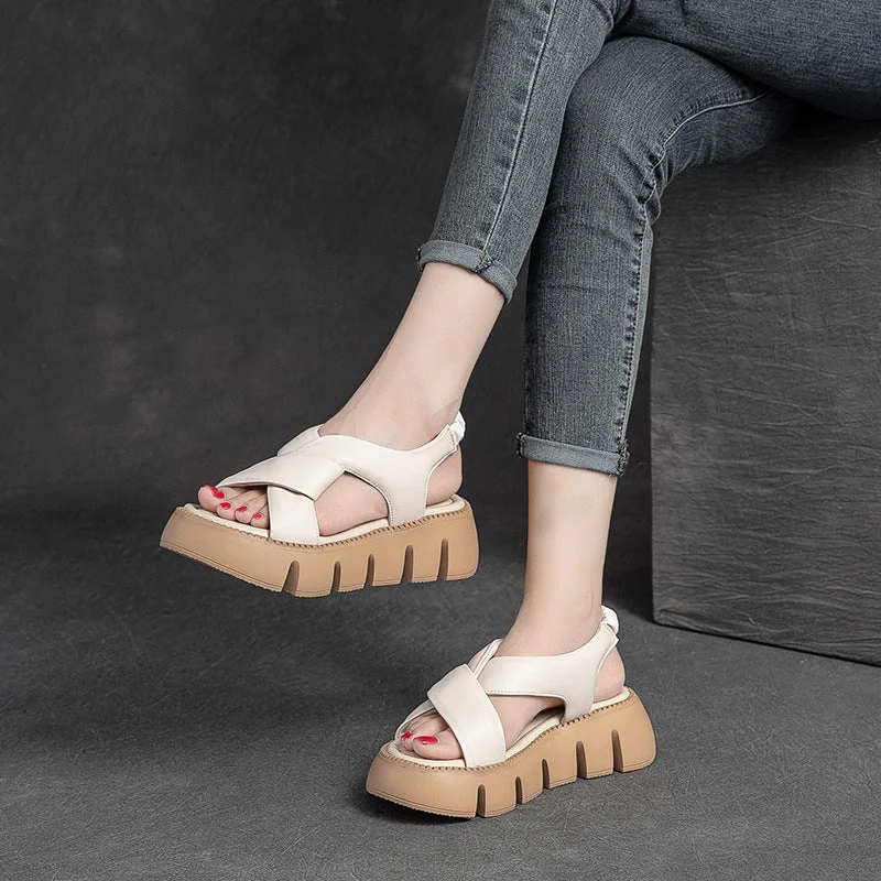 Best sandals for summer coastal trends-Women Summer Platform Casual Leather Sandals