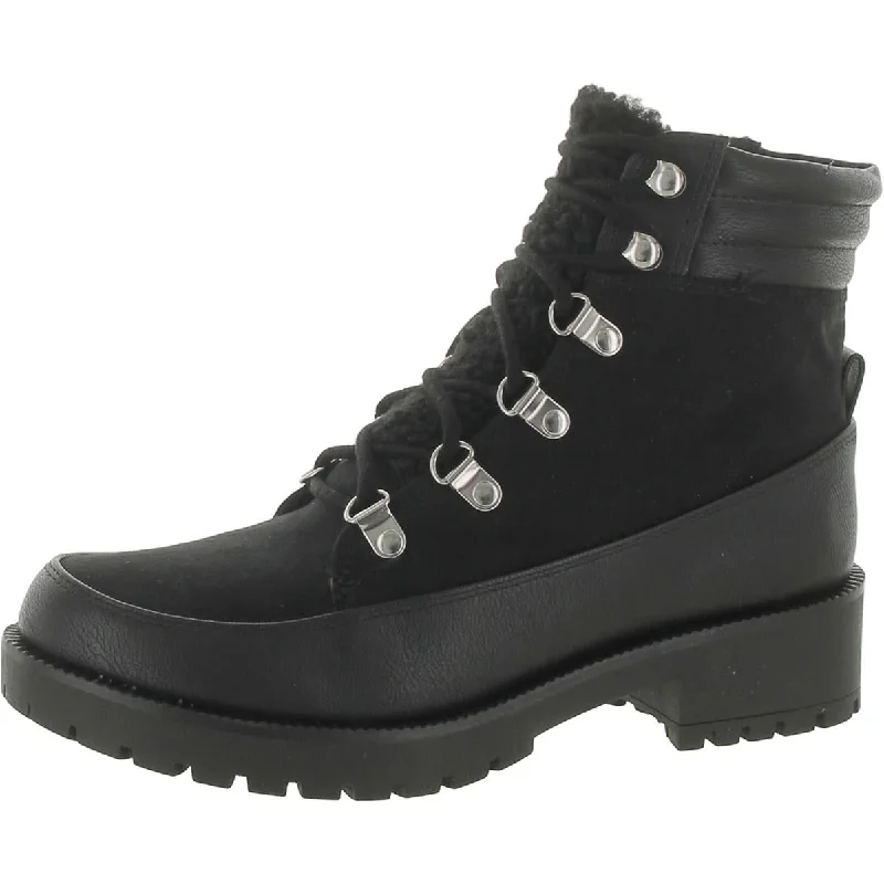 Boots with bold fabric accents -Style & Co. Womens Lace-Up Faux Leather Combat & Lace-Up Boots