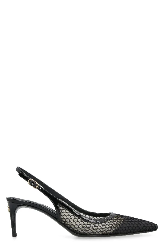 Women’s high heels with fringe trim -DOLCE & GABBANA Elegant Mesh Slingback Pumps for Women