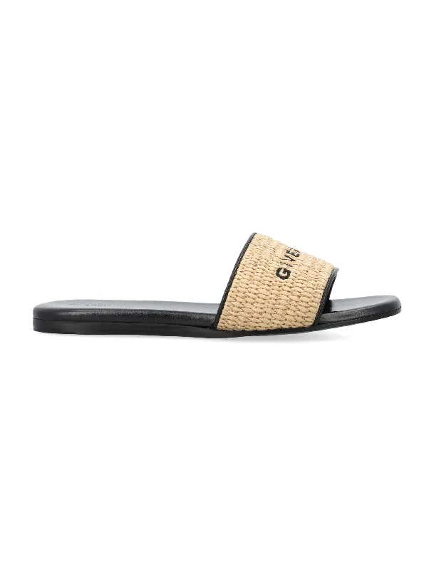 Breathable athletic shoes for hot runs-GIVENCHY Chic Flat Raffia Embroidered Logo Slides